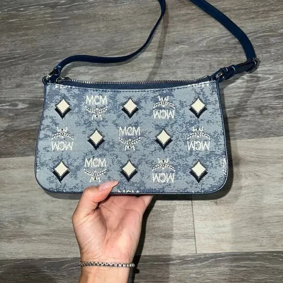 MCM Monogram Blue Canvas Adjustable Shoulder Bag - Picture 10 of 10